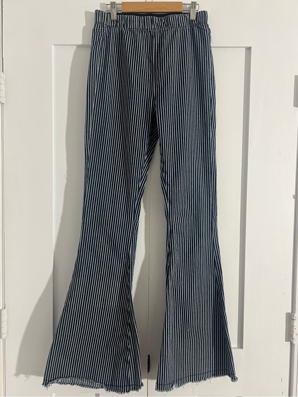 Altar’d State Blue White Striped Flare Pants Size M Boho Bell Bottom